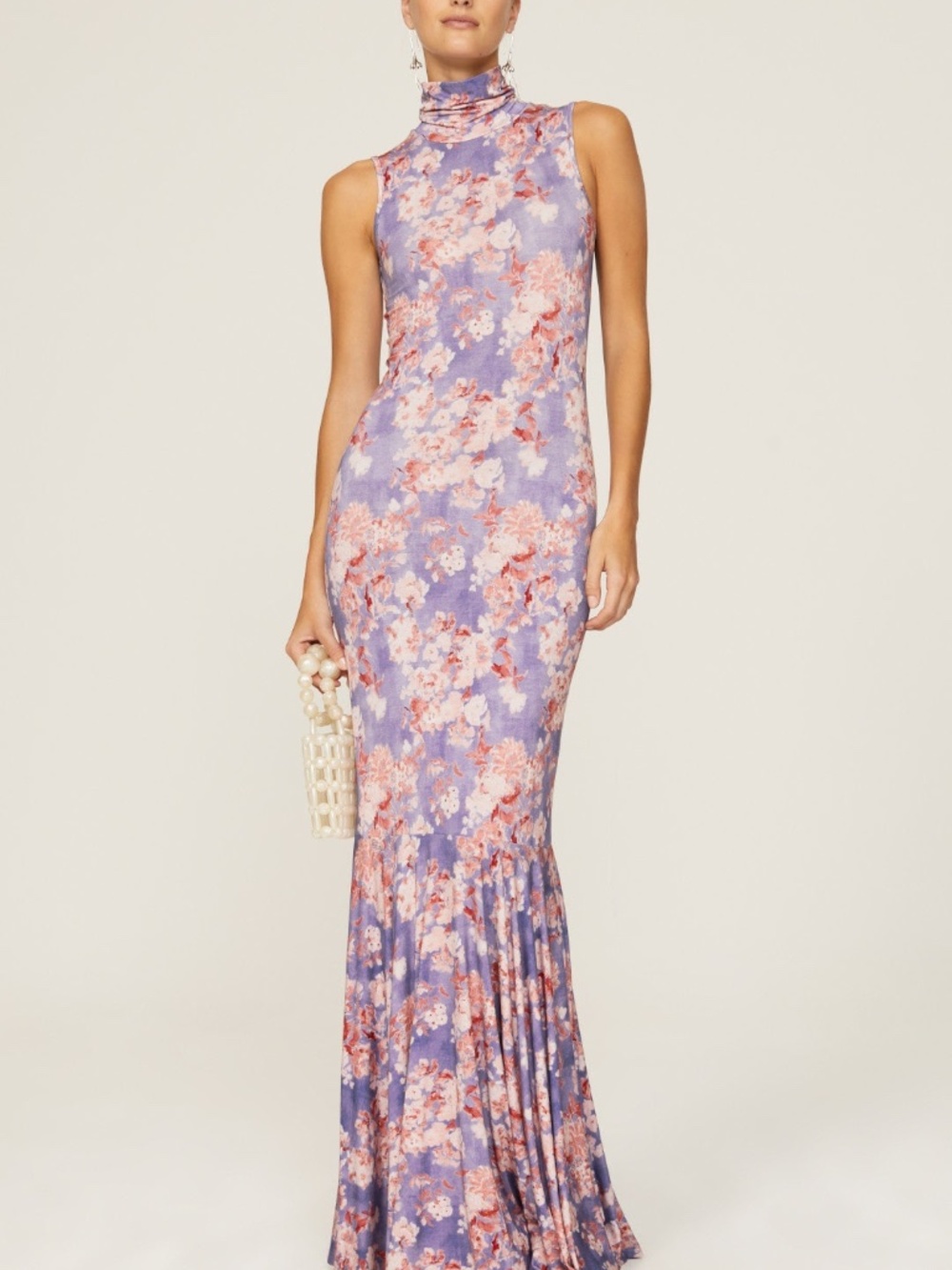 Caroline Constas Brigitta Sleeveless Dress Turtleneck Slate Summer Floral LARGE